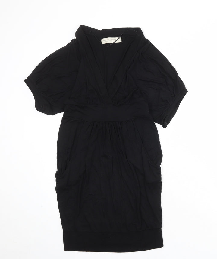 Zara Womens Black Polyester Shift Size M V-Neck Pullover