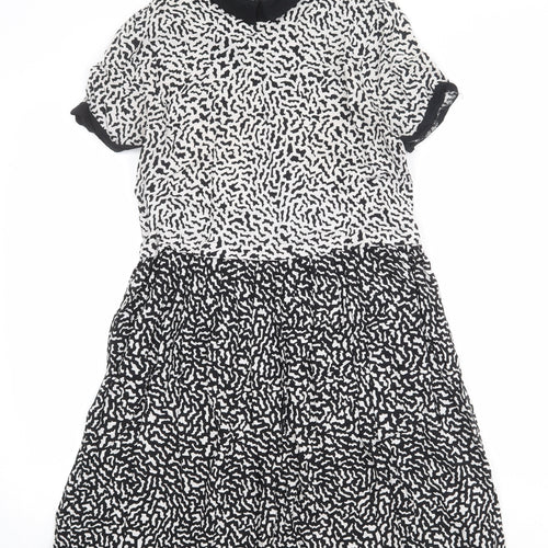 River Island Womens Black Geometric Viscose A-Line Size 8 Round Neck Zip