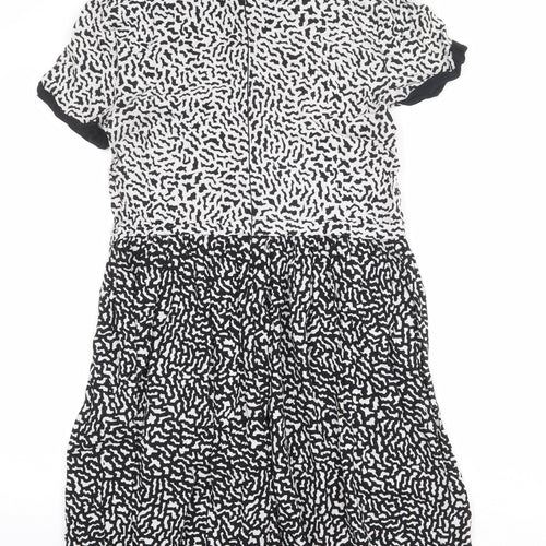 River Island Womens Black Geometric Viscose A-Line Size 8 Round Neck Zip
