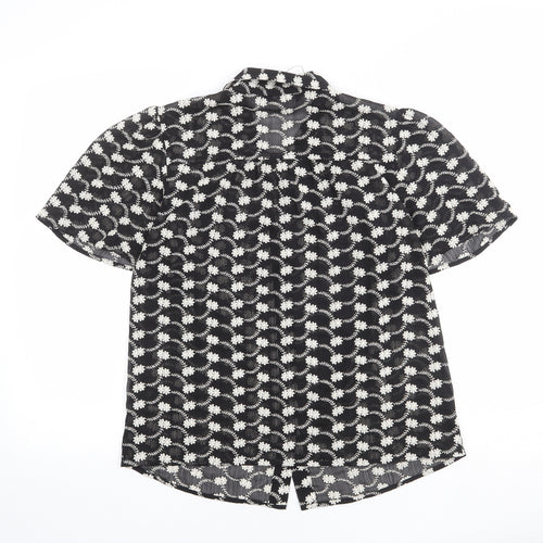 Marks and Spencer Womens Black Floral Polyester Basic Button-Up Size 8 Collared
