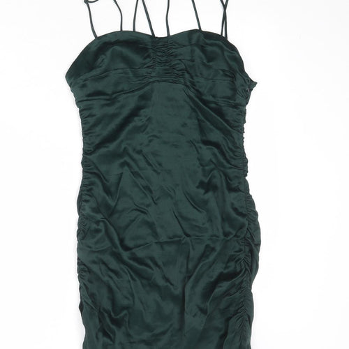 Zara Womens Green Viscose Bodycon Size M Sweetheart Zip