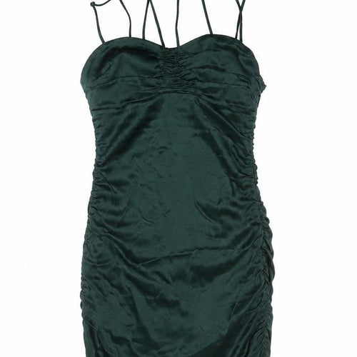 Zara Womens Green Viscose Bodycon Size M Sweetheart Zip