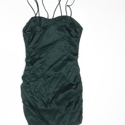 Zara Womens Green Viscose Bodycon Size M Sweetheart Zip