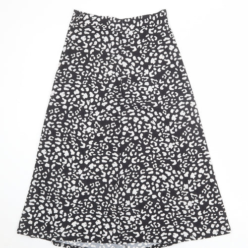PRETTYLITTLETHING Womens Black Animal Print Polyester Peasant Skirt Size 8 Zip - Leopard Pattern