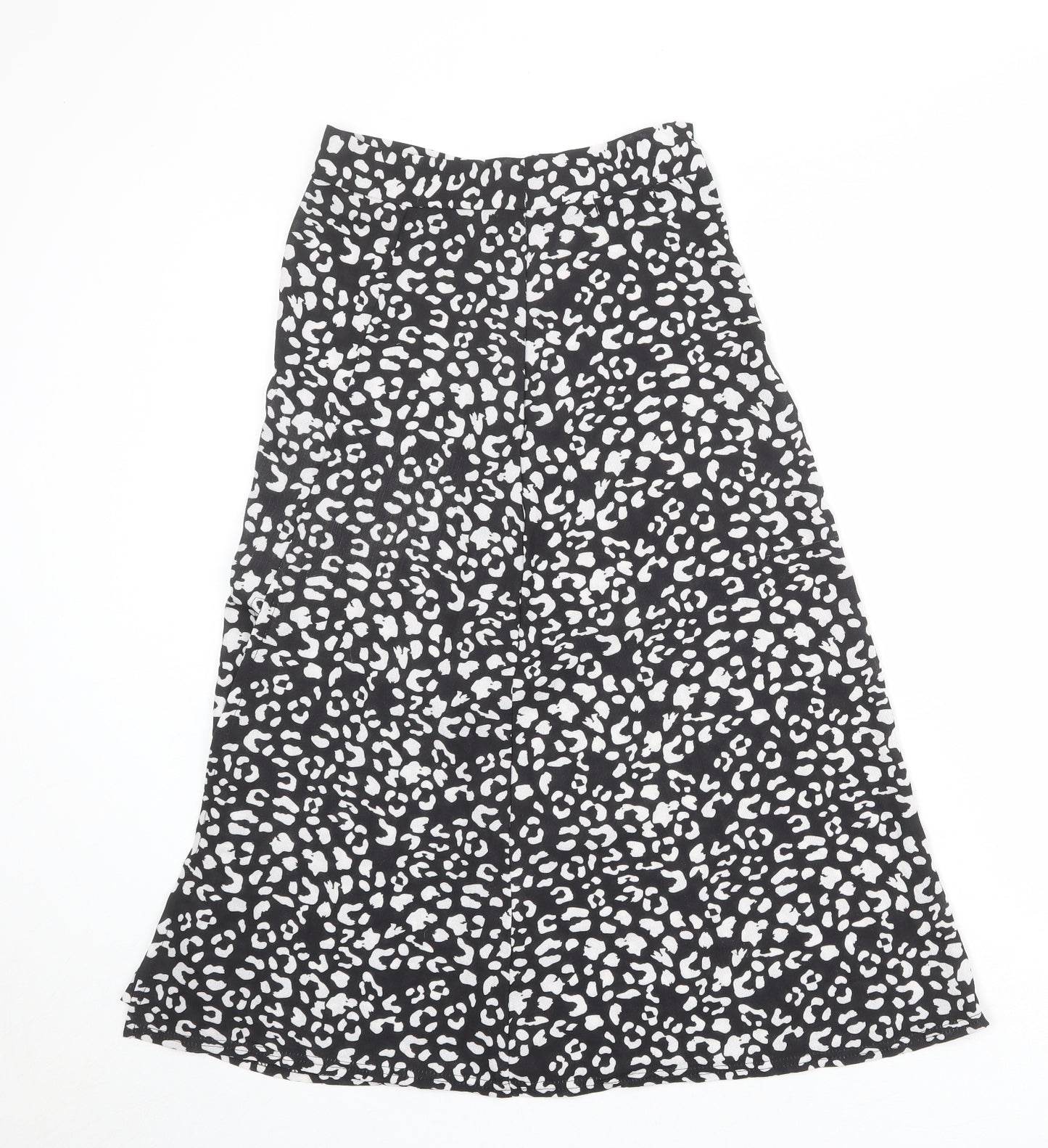PRETTYLITTLETHING Womens Black Animal Print Polyester Peasant Skirt Size 8 Zip - Leopard Pattern