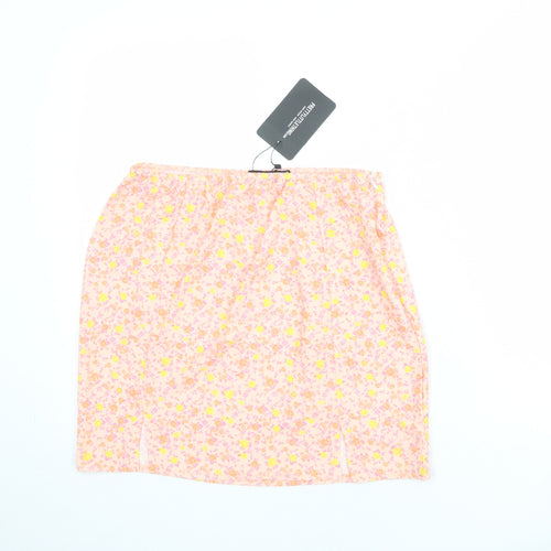 PRETTYLITTLETHING Womens Pink Floral Polyester Bandage Skirt Size 14 Zip