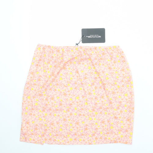 PRETTYLITTLETHING Womens Pink Floral Polyester Bandage Skirt Size 14 Zip