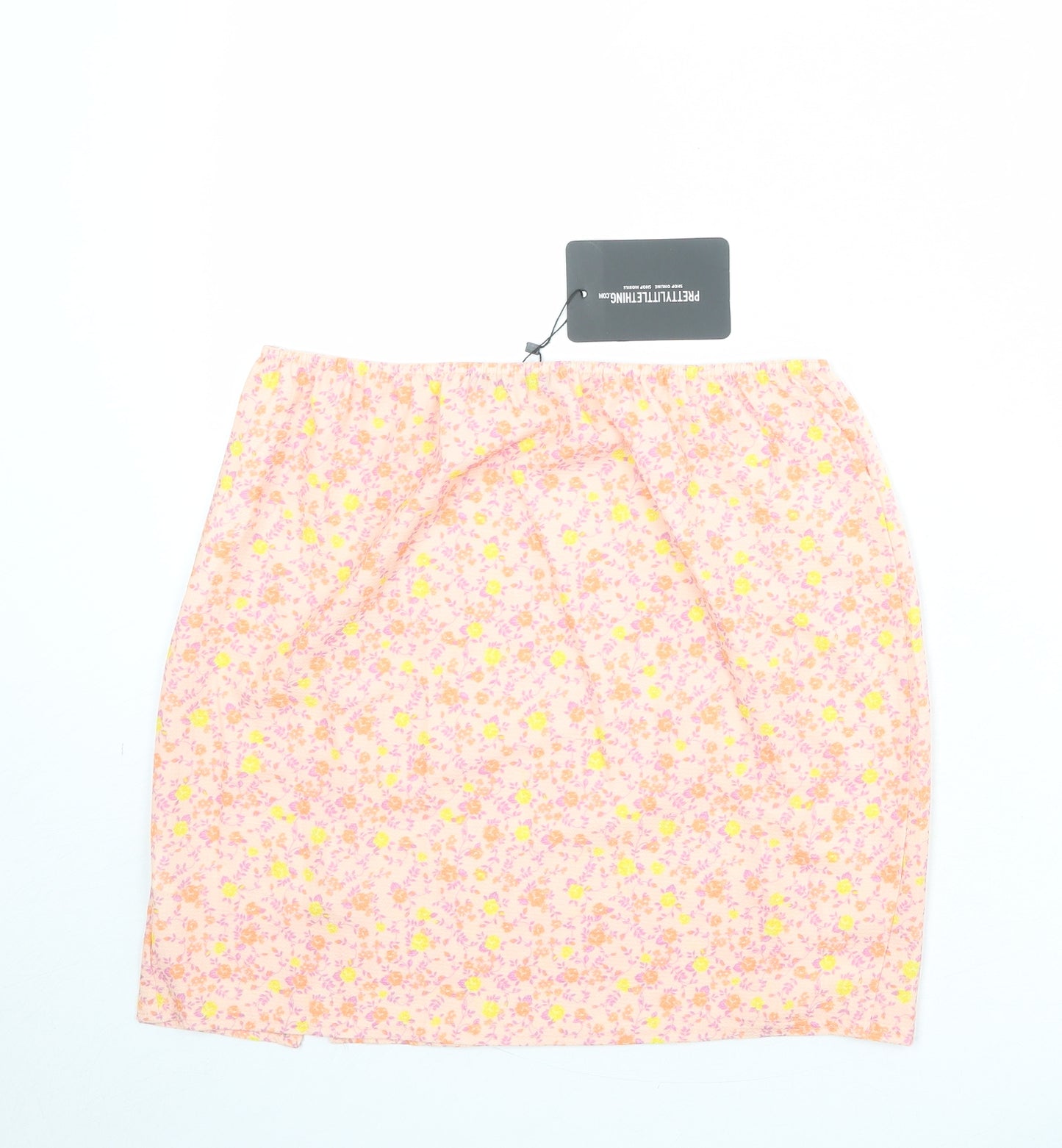 PRETTYLITTLETHING Womens Pink Floral Polyester Bandage Skirt Size 14 Zip