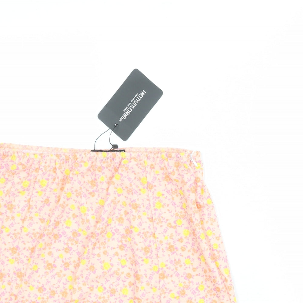PRETTYLITTLETHING Womens Pink Floral Polyester Bandage Skirt Size 14 Zip