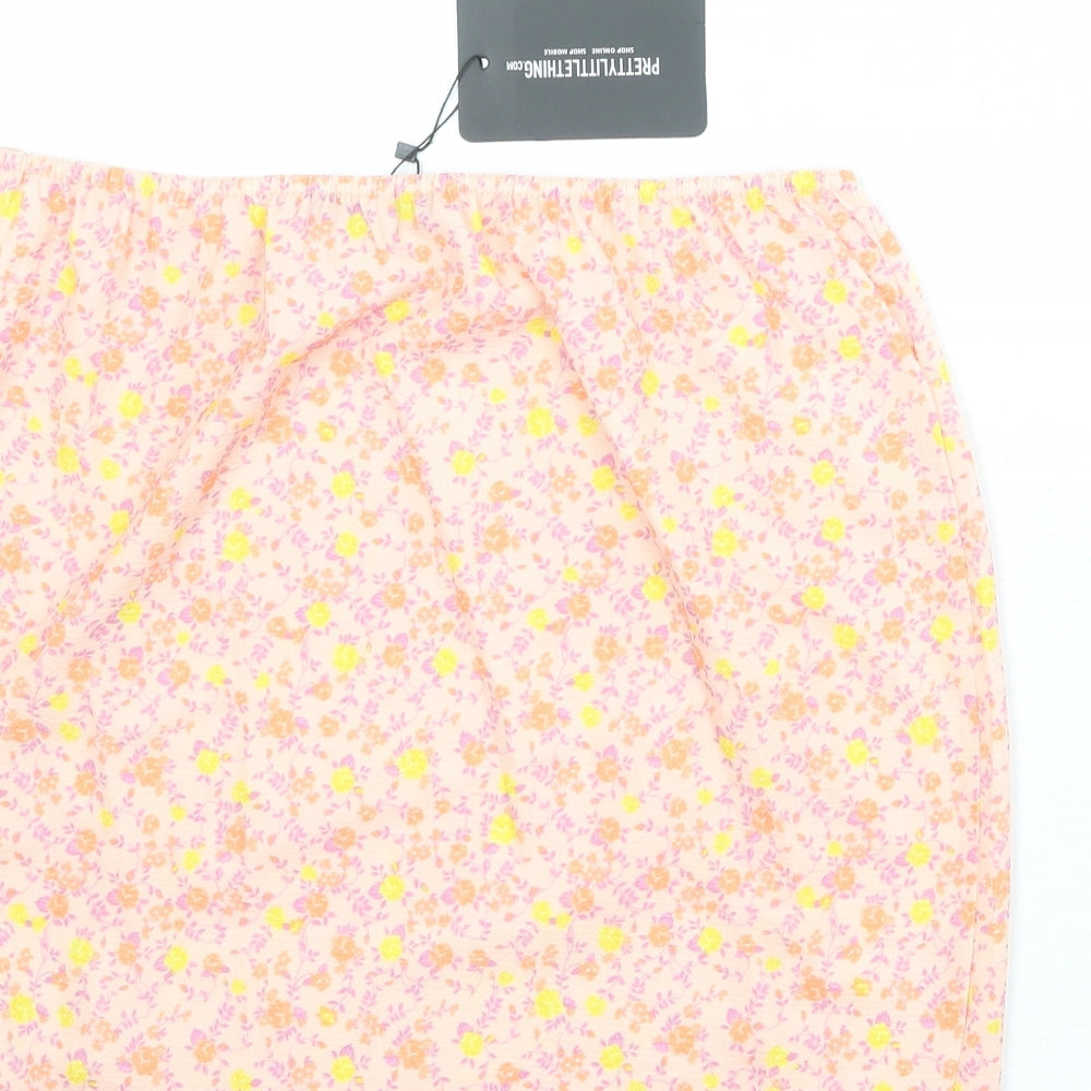 PRETTYLITTLETHING Womens Pink Floral Polyester Bandage Skirt Size 14 Zip