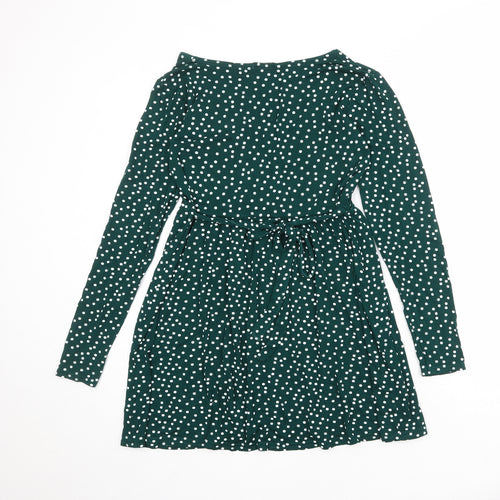 PRETTYLITTLETHING Womens Green Polka Dot Viscose A-Line Size 14 V-Neck Pullover