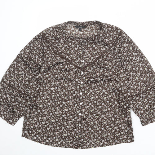 NEXT Womens Brown Geometric Polyester Basic Blouse Size 12 Round Neck