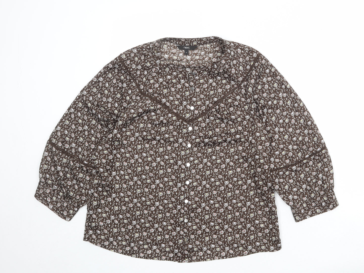 NEXT Womens Brown Geometric Polyester Basic Blouse Size 12 Round Neck