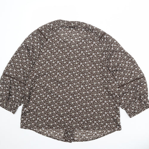 NEXT Womens Brown Geometric Polyester Basic Blouse Size 12 Round Neck