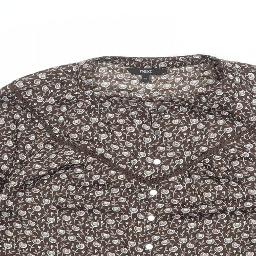 NEXT Womens Brown Geometric Polyester Basic Blouse Size 12 Round Neck