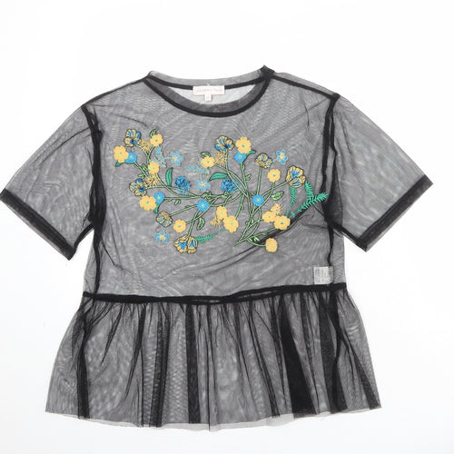 Love & Other Things Womens Black Polyester Basic Blouse Size M Round Neck - Flower