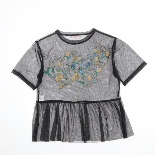 Love & Other Things Womens Black Polyester Basic Blouse Size M Round Neck - Flower