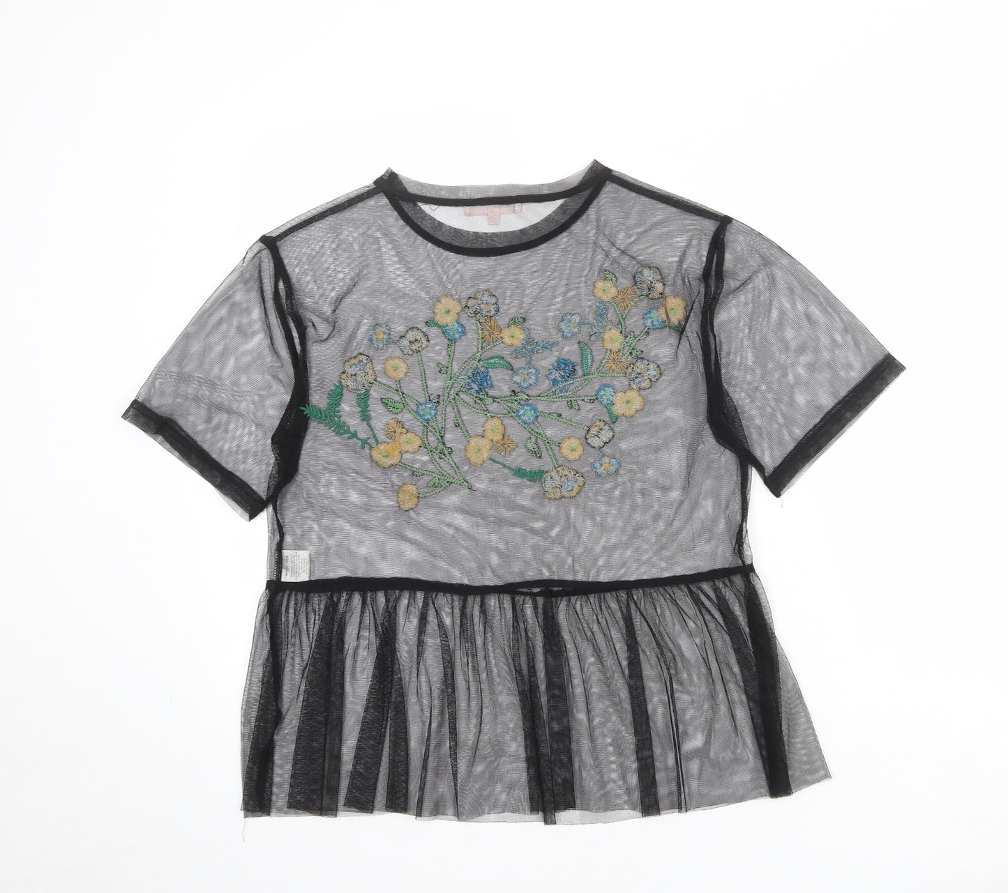 Love & Other Things Womens Black Polyester Basic Blouse Size M Round Neck - Flower