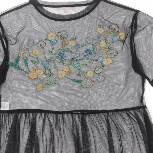 Love & Other Things Womens Black Polyester Basic Blouse Size M Round Neck - Flower