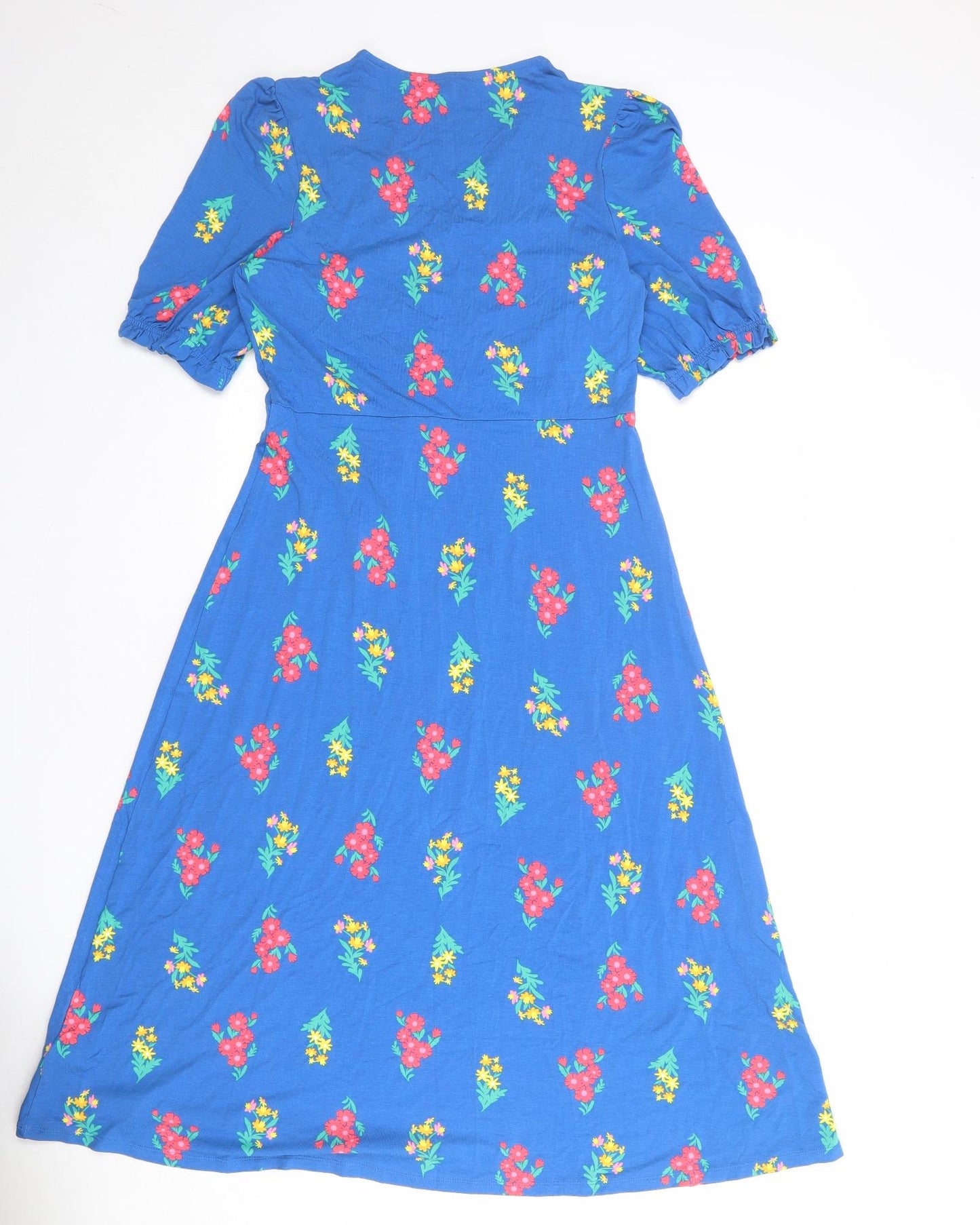 Marks and Spencer Womens Blue Floral Viscose A-Line Size 10 V-Neck Pullover