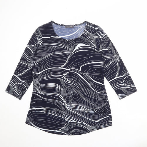 Mr Max Womens Blue Geometric Polyester Basic T-Shirt Size M Round Neck
