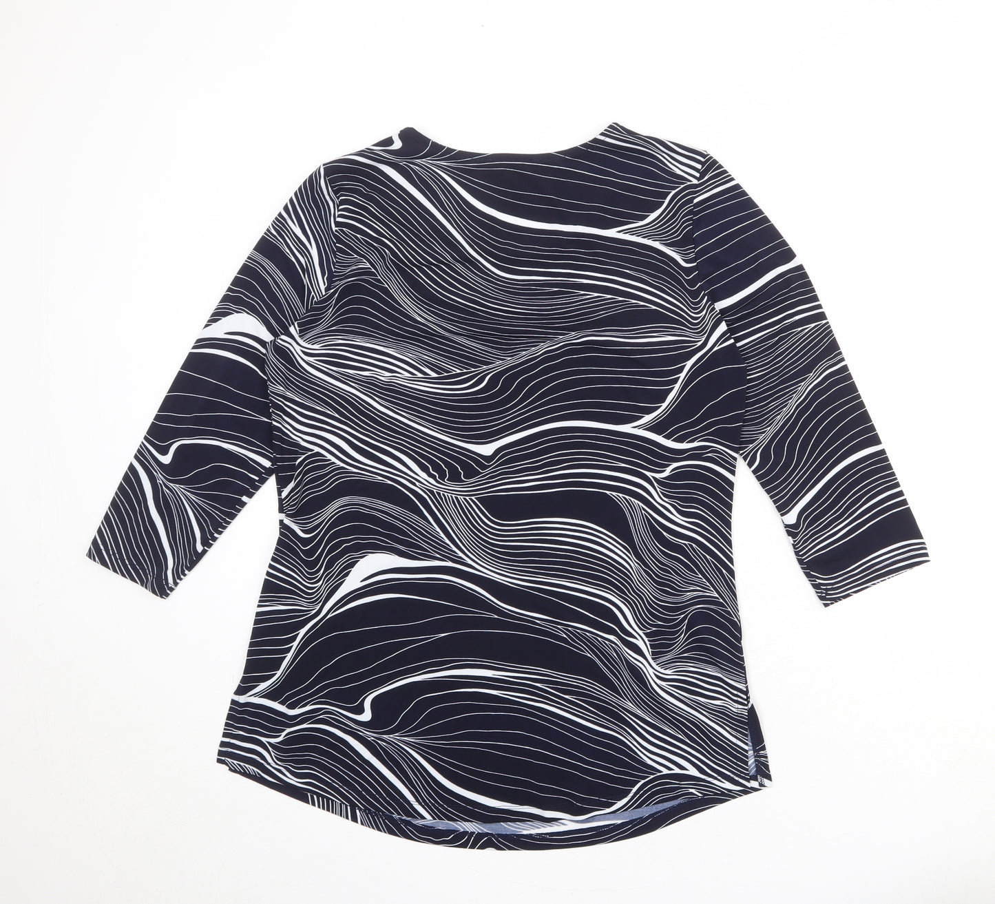 Mr Max Womens Blue Geometric Polyester Basic T-Shirt Size M Round Neck