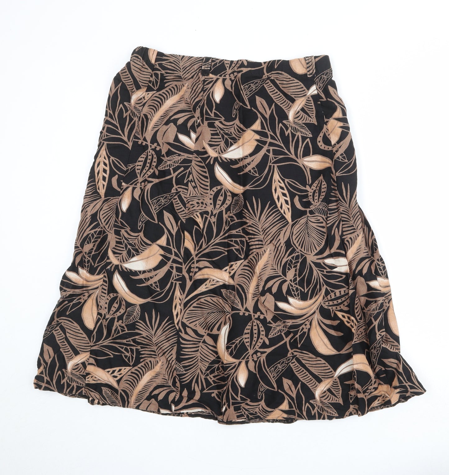 Marks and Spencer Womens Black Geometric Linen Swing Skirt Size 14 - Leaf Pattern