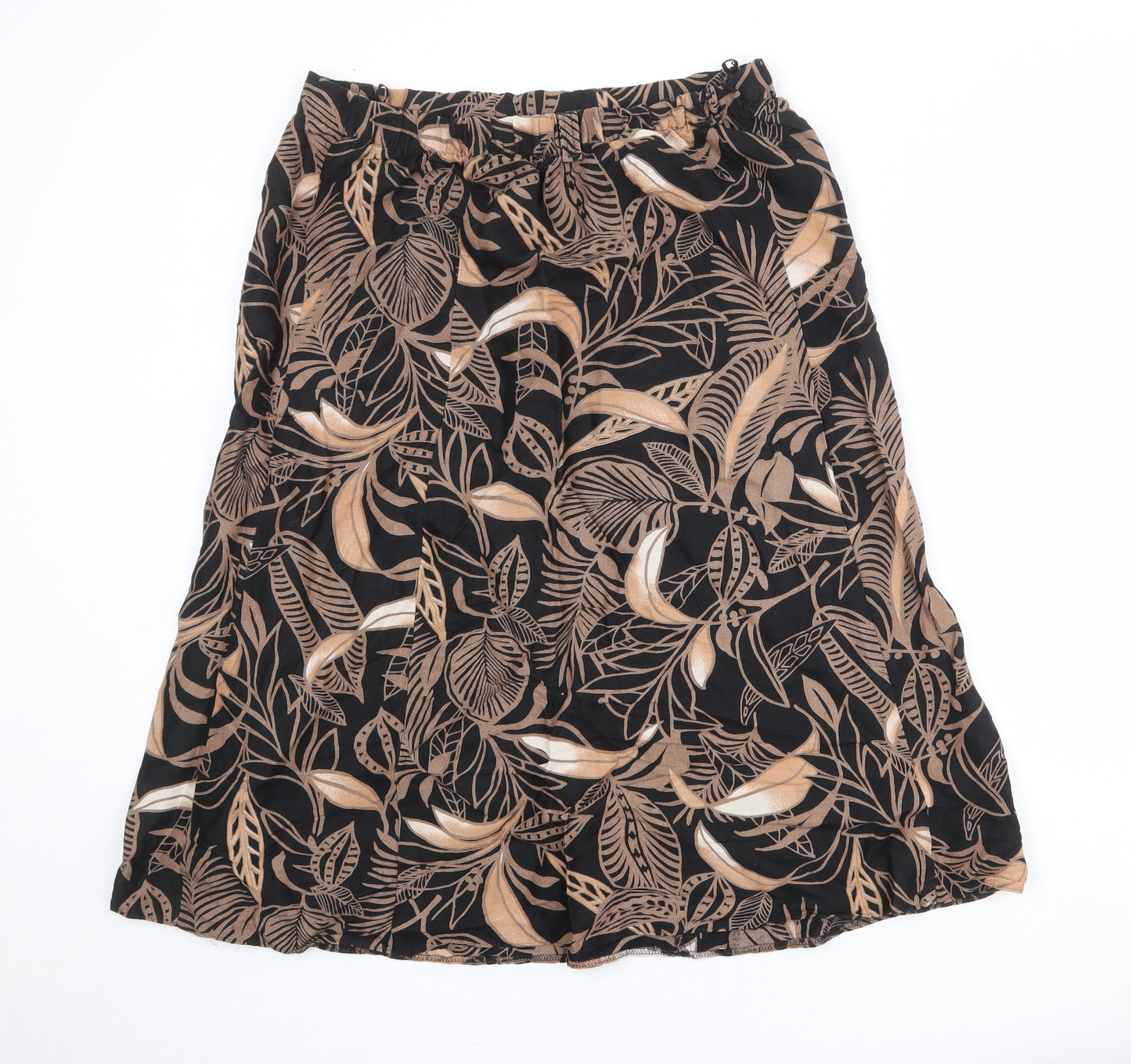 Marks and Spencer Womens Black Geometric Linen Swing Skirt Size 14 - Leaf Pattern
