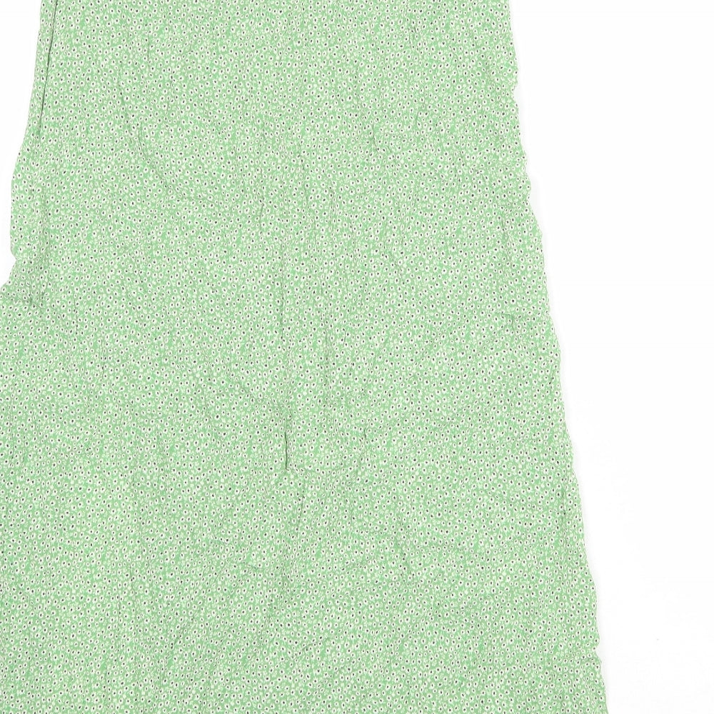 H&M Womens Green Floral Viscose Peasant Skirt Size 16 Zip