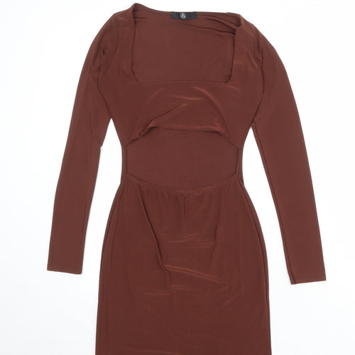 Missguided Womens Brown Polyester Bodycon Size 10 Square Neck Pullover