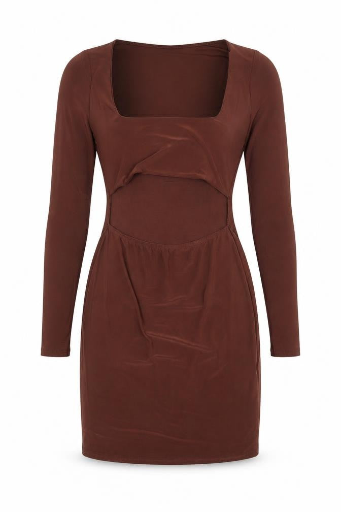 Missguided Womens Brown Polyester Bodycon Size 10 Square Neck Pullover