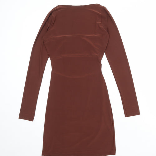 Missguided Womens Brown Polyester Bodycon Size 10 Square Neck Pullover