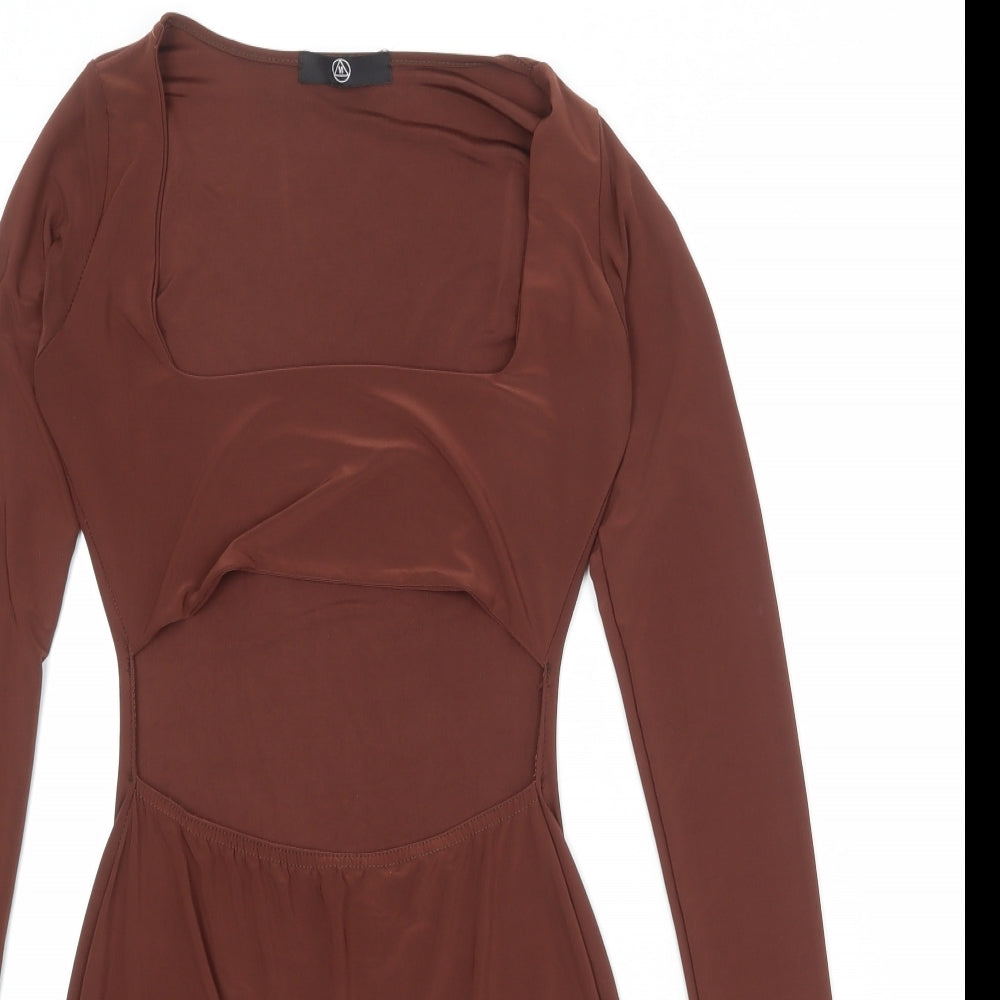 Missguided Womens Brown Polyester Bodycon Size 10 Square Neck Pullover