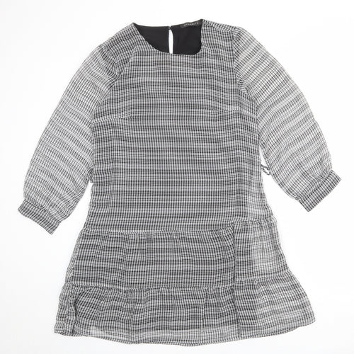 Dynamite Womens Grey Check Polyester A-Line Size M Round Neck Button
