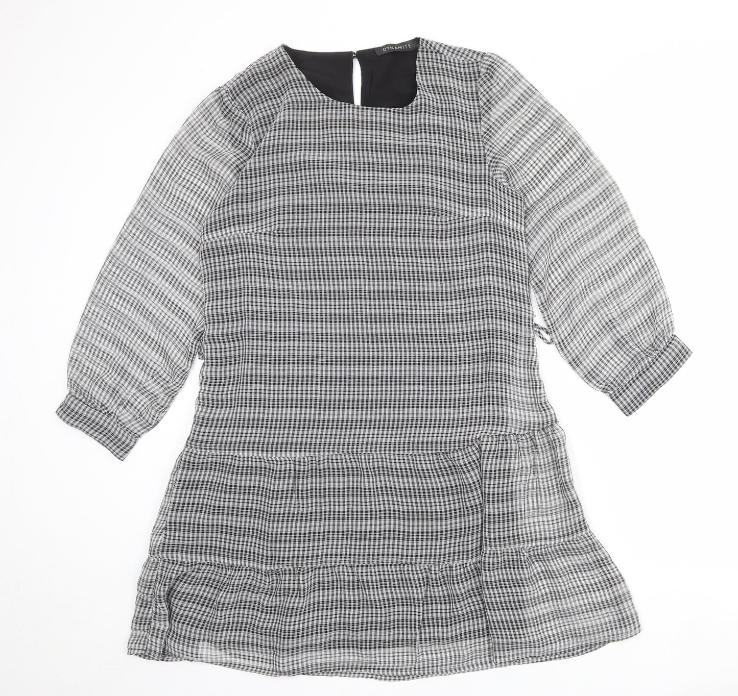 Dynamite Womens Grey Check Polyester A-Line Size M Round Neck Button
