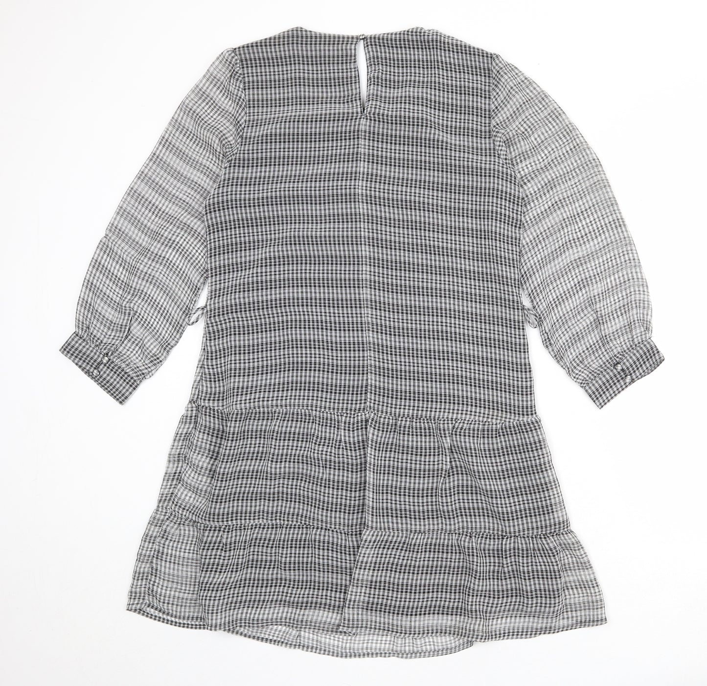 Dynamite Womens Grey Check Polyester A-Line Size M Round Neck Button