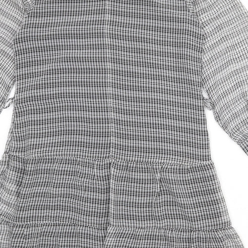 Dynamite Womens Grey Check Polyester A-Line Size M Round Neck Button