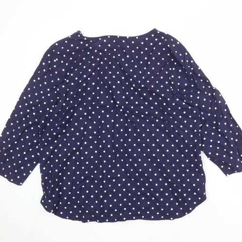 Cotton Traders Womens Blue Polka Dot Linen Basic Blouse Size 16 Round Neck
