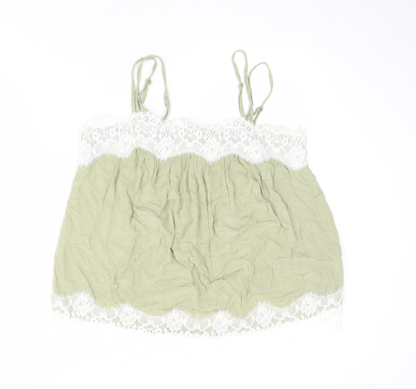 NEXT Womens Green Viscose Basic Tank Size 14 Square Neck - Lace Trim