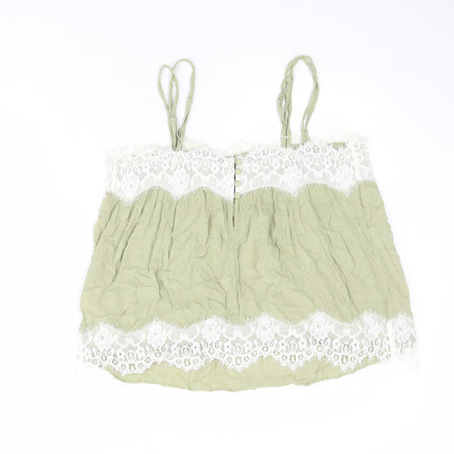 NEXT Womens Green Viscose Basic Tank Size 14 Square Neck - Lace Trim