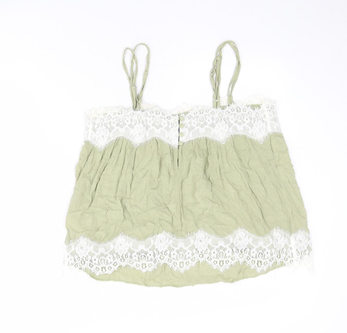 NEXT Womens Green Viscose Basic Tank Size 14 Square Neck - Lace Trim