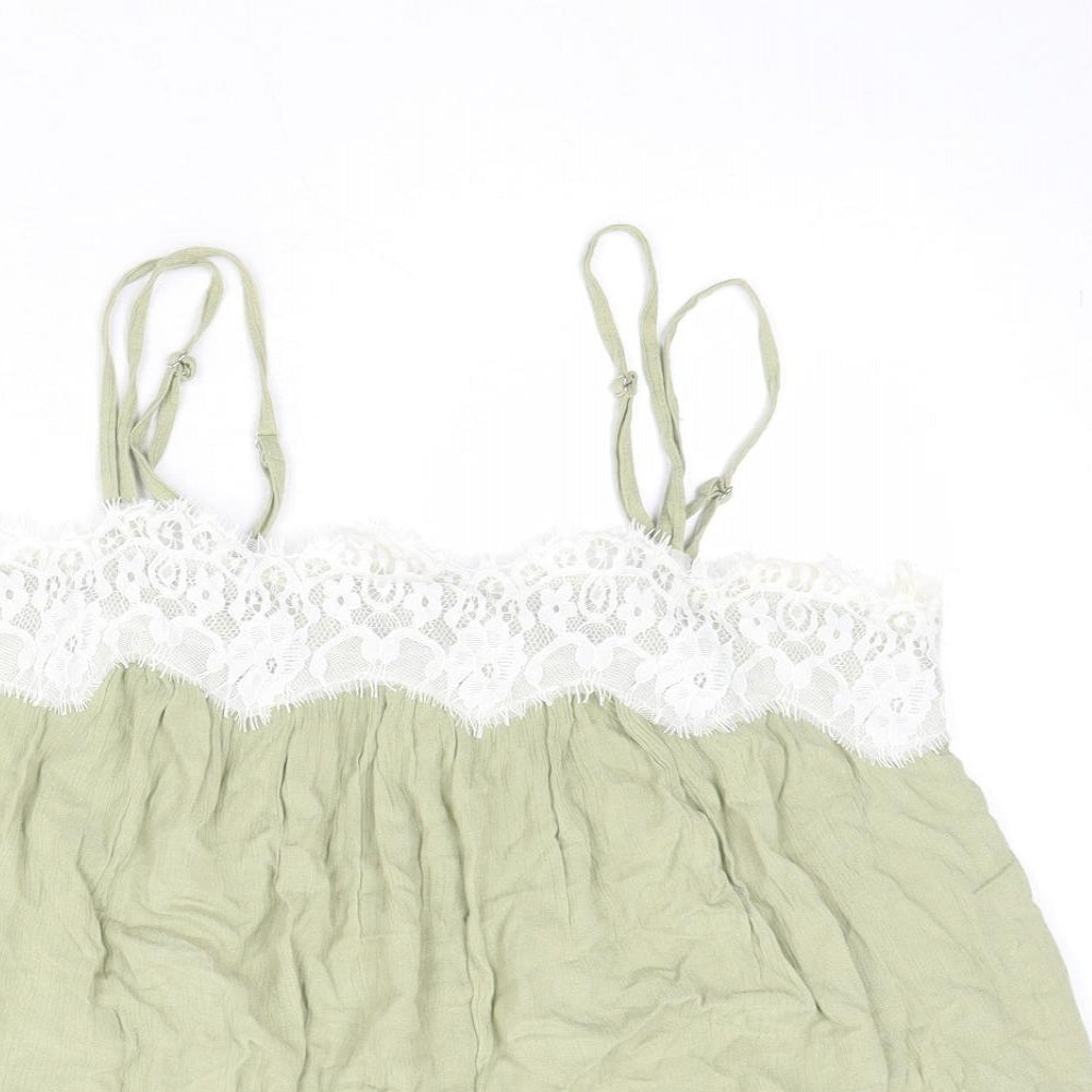NEXT Womens Green Viscose Basic Tank Size 14 Square Neck - Lace Trim