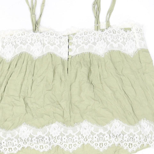 NEXT Womens Green Viscose Basic Tank Size 14 Square Neck - Lace Trim
