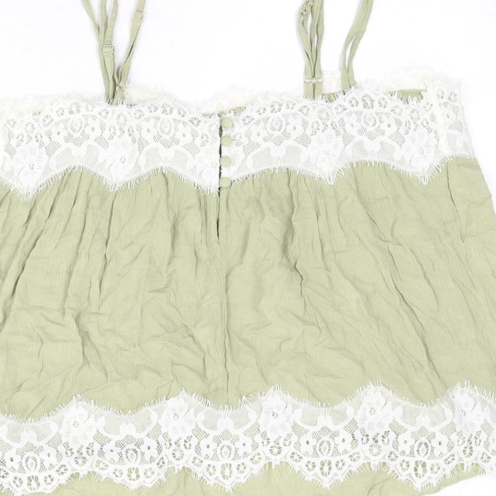 NEXT Womens Green Viscose Basic Tank Size 14 Square Neck - Lace Trim