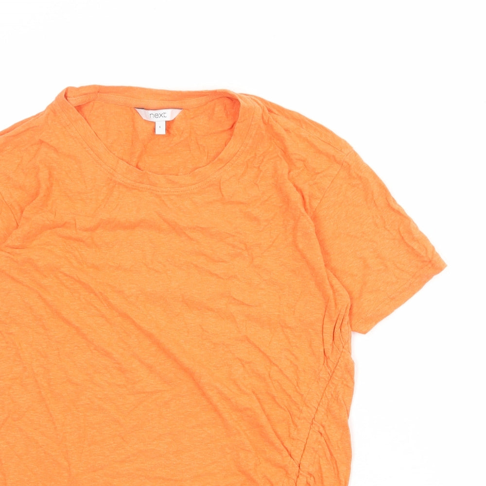 NEXT Womens Orange Cotton Basic T-Shirt Size 6 Round Neck - Drawstring Detail