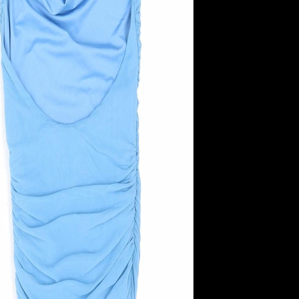 Oh Polly Womens Blue Polyester Bodycon Size 6 Cowl Neck Pullover - Open Back