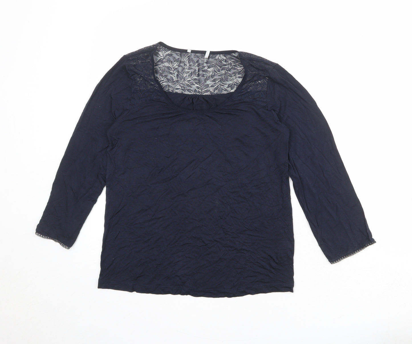 The White Company Womens Blue Viscose Basic T-Shirt Size XS Round Neck - Lace Neckline