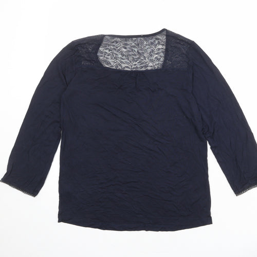 The White Company Womens Blue Viscose Basic T-Shirt Size XS Round Neck - Lace Neckline