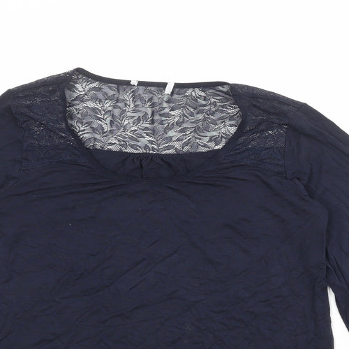 The White Company Womens Blue Viscose Basic T-Shirt Size XS Round Neck - Lace Neckline