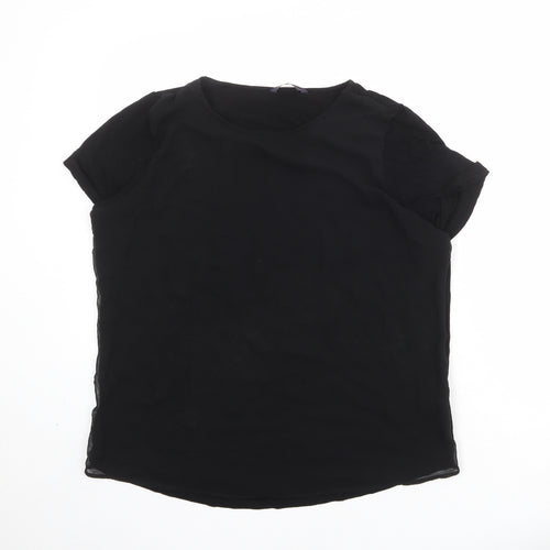 Marks and Spencer Womens Black Viscose Basic T-Shirt Size 16 Round Neck